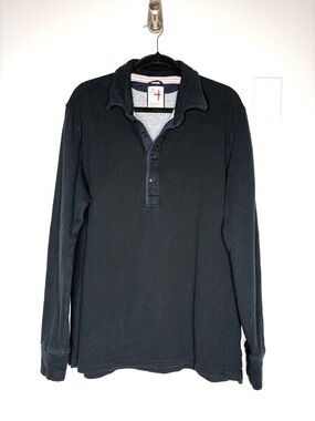 Relwen Black Long Sleeve Thermal Polo Shirt Double Layer 100% Cotton Size XL